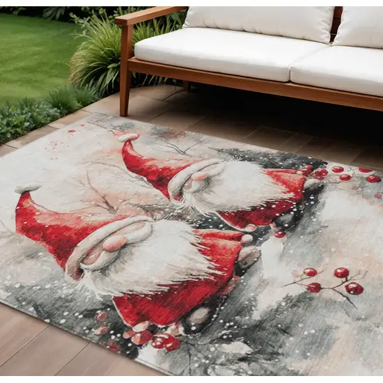 Ivory Red And Gray Botanical Leaves Washable Indoor Outdoor Area Rug Photo 2
