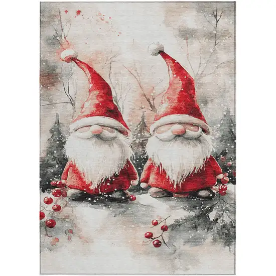 Ivory Red And Gray Botanical Leaves Washable Indoor Outdoor Area Rug Photo 3