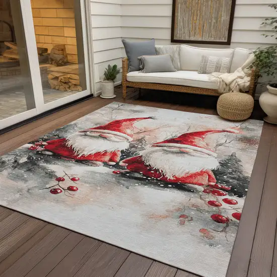 Ivory Red And Gray Botanical Leaves Washable Indoor Outdoor Area Rug Photo 4