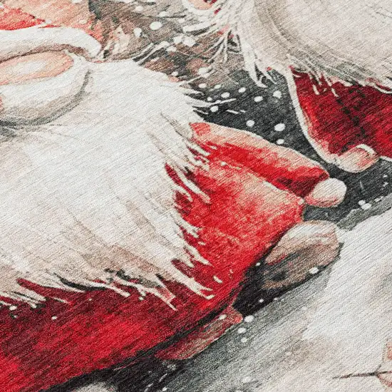 Ivory Red And Gray Botanical Leaves Washable Indoor Outdoor Area Rug Photo 9