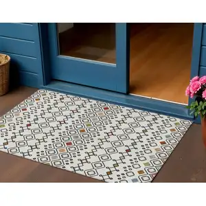 Photo of Ivory Red And Gray Geometric Washable Indoor Outdoor Area Rug