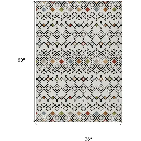 Ivory Red And Gray Geometric Washable Indoor Outdoor Area Rug Photo 3
