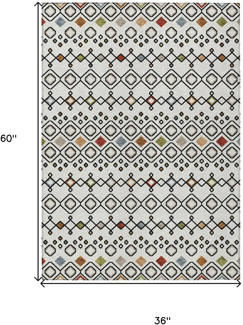 Ivory Red And Gray Geometric Washable Indoor Outdoor Area Rug Photo 3