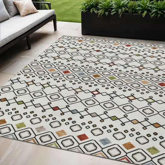 Ivory Red And Gray Geometric Washable Indoor Outdoor Area Rug Photo 1