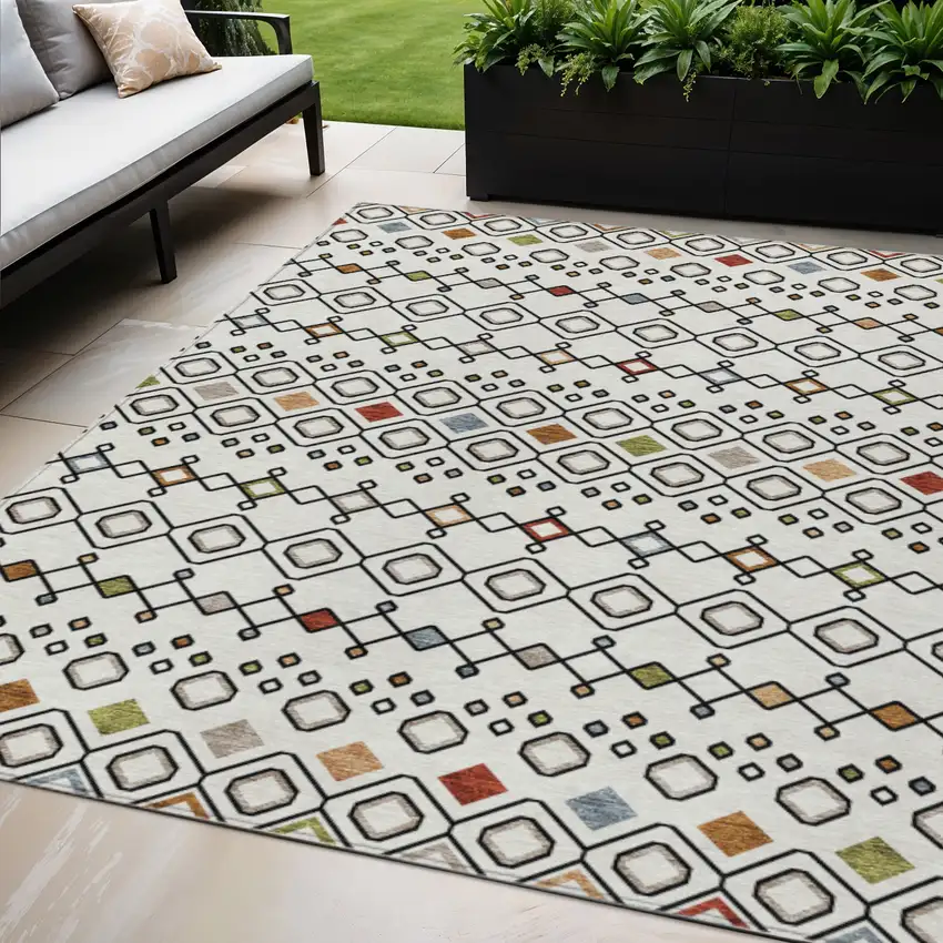 Ivory Red And Gray Geometric Washable Indoor Outdoor Area Rug Photo 1
