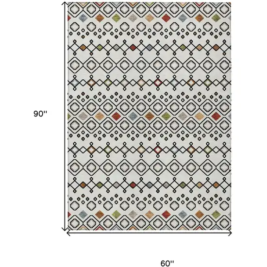 Ivory Red And Gray Geometric Washable Indoor Outdoor Area Rug Photo 3