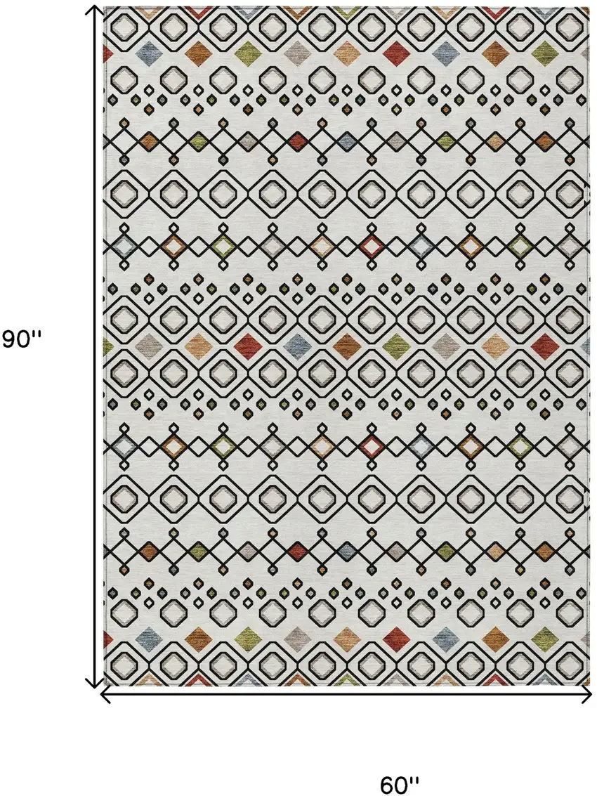 Ivory Red And Gray Geometric Washable Indoor Outdoor Area Rug Photo 3