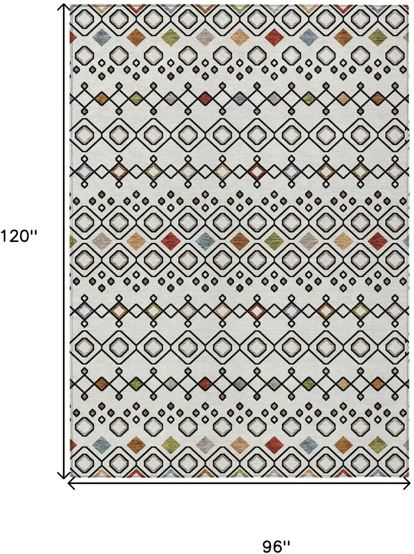 Ivory Red And Gray Geometric Washable Indoor Outdoor Area Rug Photo 3
