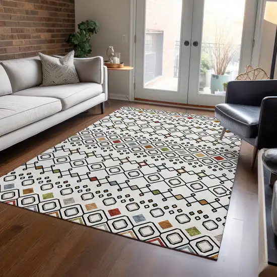Ivory Red And Gray Geometric Washable Indoor Outdoor Area Rug Photo 9