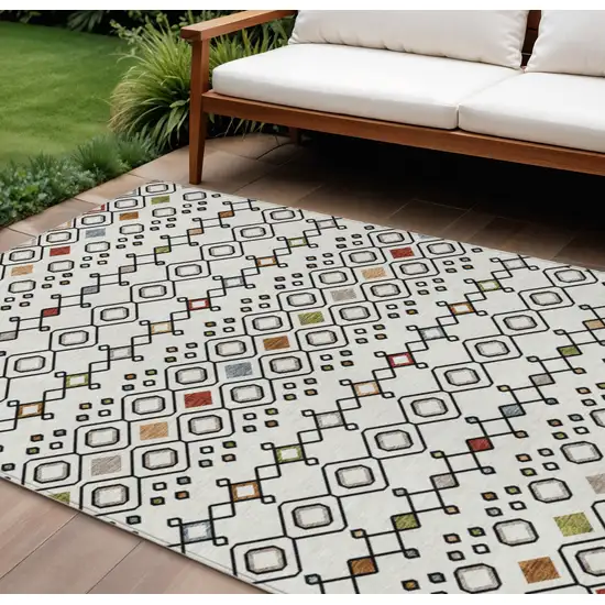 Ivory Red And Gray Geometric Washable Indoor Outdoor Area Rug Photo 1