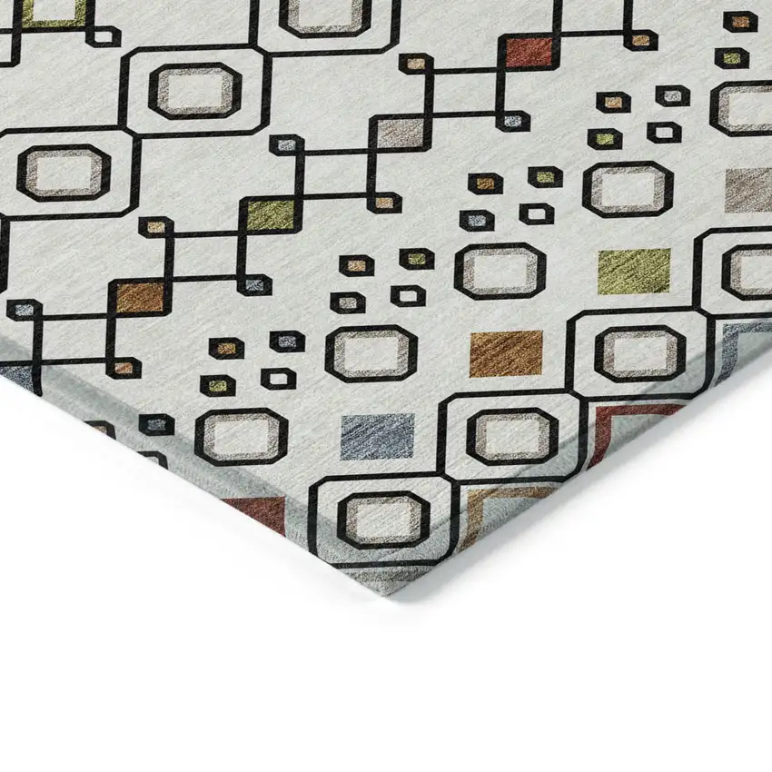 Ivory Red And Gray Geometric Washable Indoor Outdoor Area Rug Photo 4