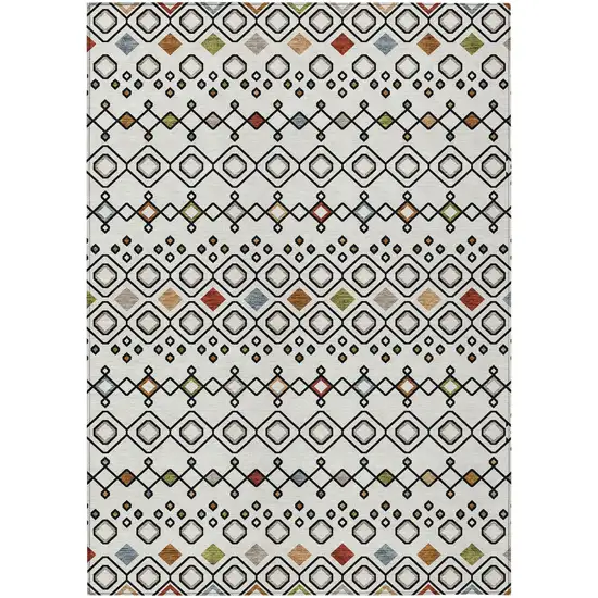 Ivory Red And Gray Geometric Washable Indoor Outdoor Area Rug Photo 2