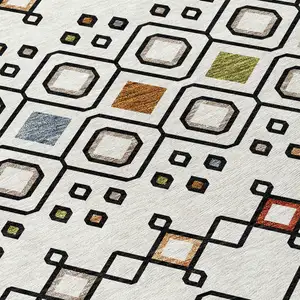 Photo of Ivory Red And Gray Geometric Washable Indoor Outdoor Area Rug