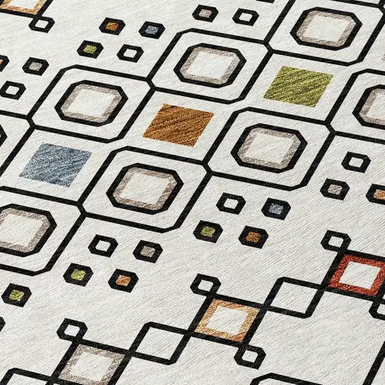 Ivory Red And Gray Geometric Washable Indoor Outdoor Area Rug Photo 6