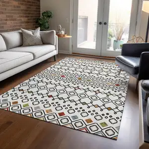 Photo of Ivory Red And Gray Geometric Washable Indoor Outdoor Area Rug