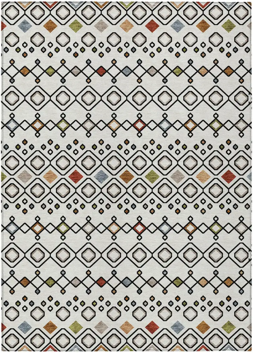 Ivory Red And Gray Geometric Washable Indoor Outdoor Area Rug Photo 2