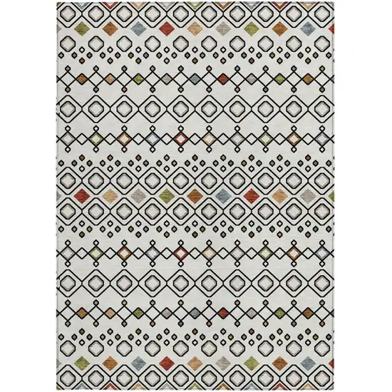 Ivory Red And Gray Geometric Washable Indoor Outdoor Area Rug Photo 7