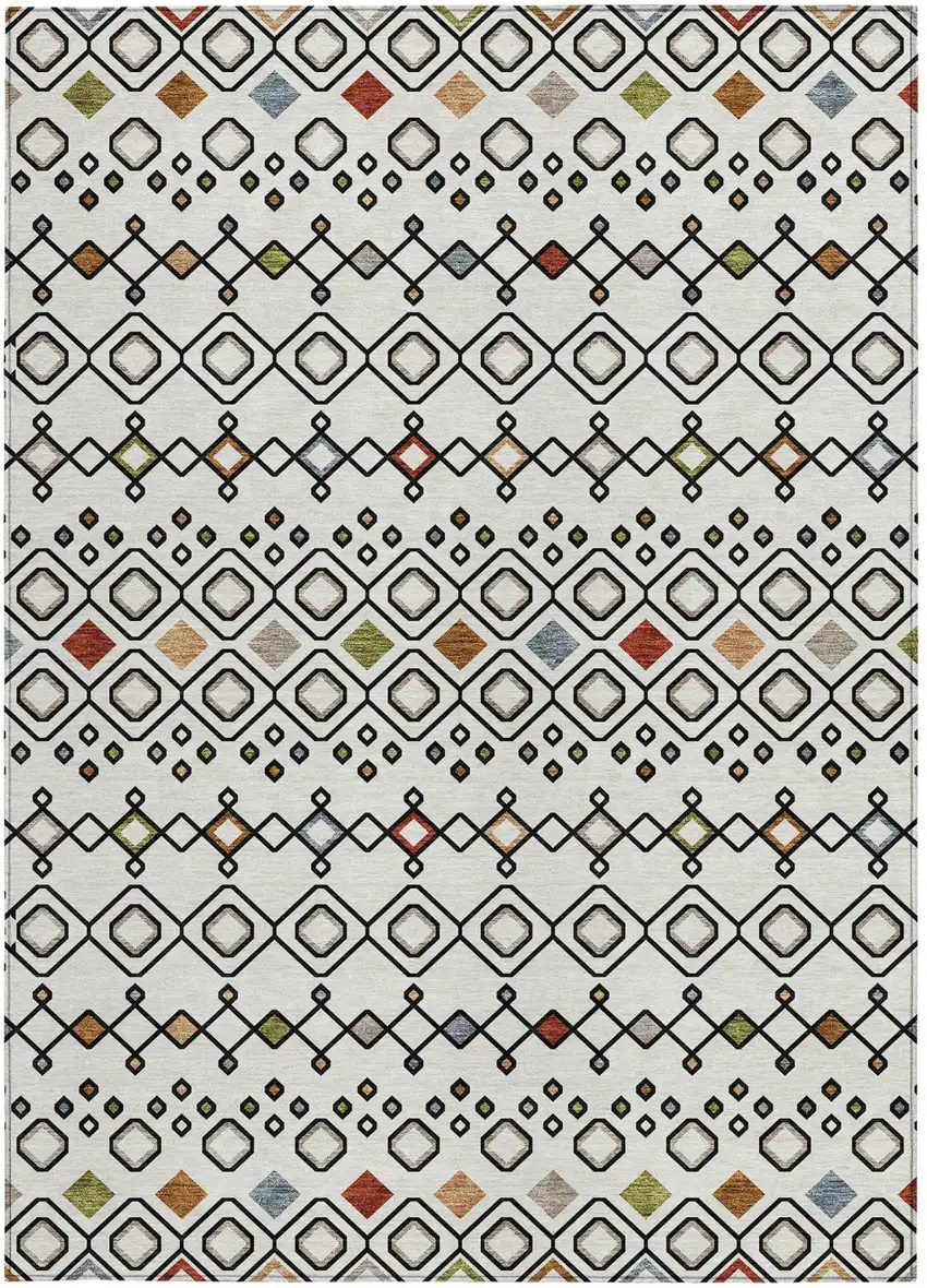 Ivory Red And Gray Geometric Washable Indoor Outdoor Area Rug Photo 7