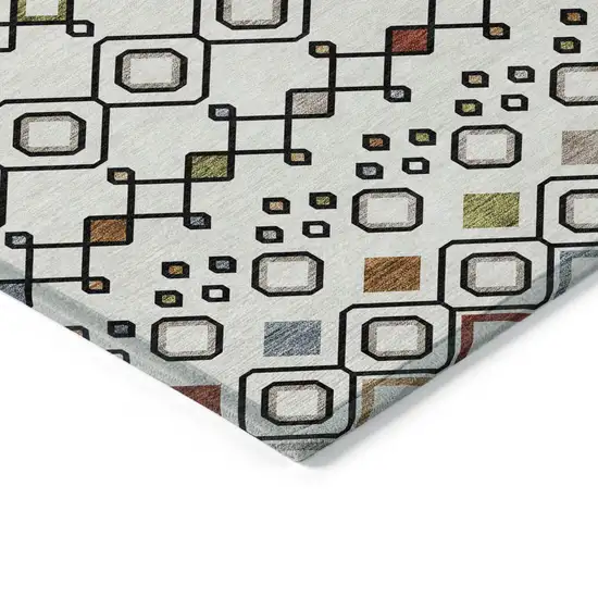 Ivory Red And Gray Geometric Washable Indoor Outdoor Area Rug Photo 4