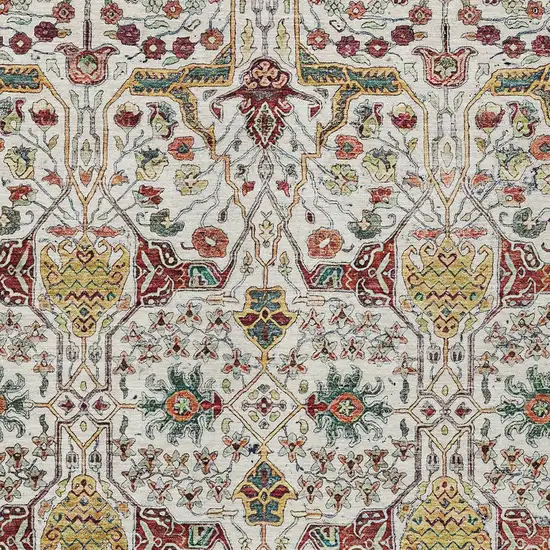 Ivory Red And Green Floral Washable Indoor Outdoor Area Rug Photo 5