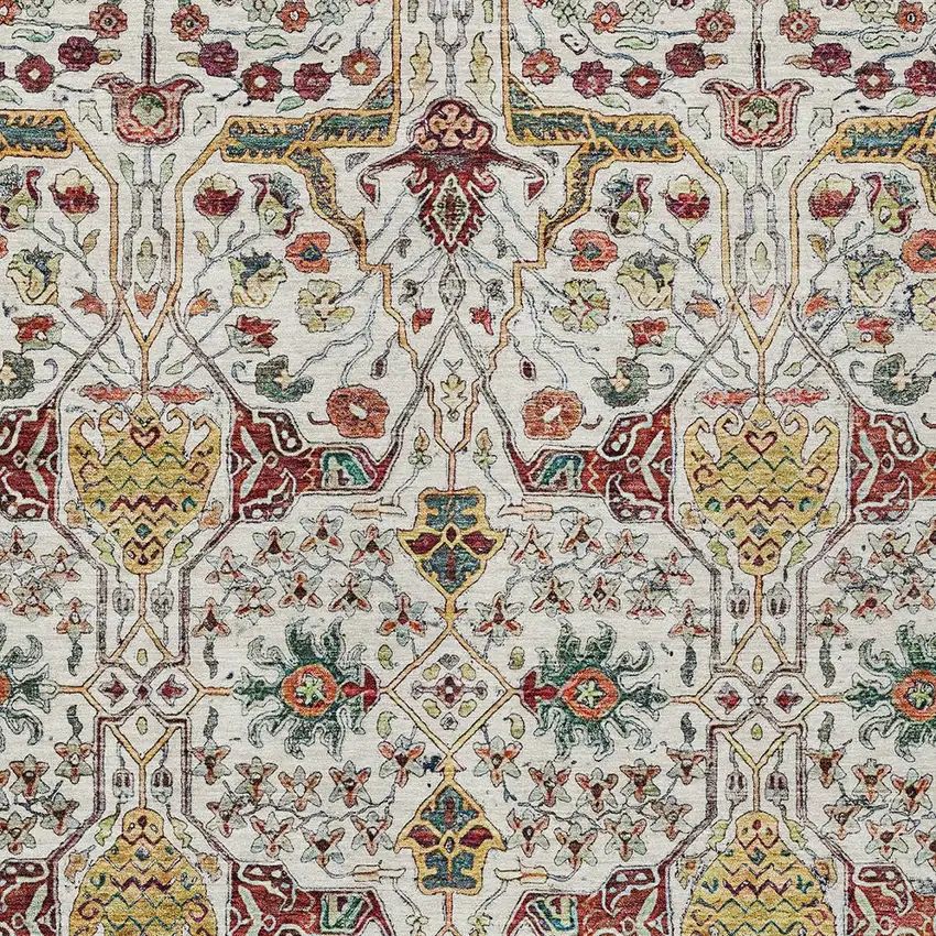 Ivory Red And Green Floral Washable Indoor Outdoor Area Rug Photo 5