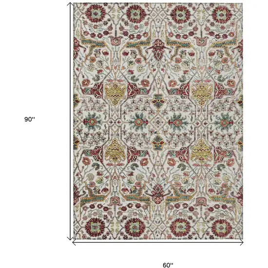 Ivory Red And Green Floral Washable Indoor Outdoor Area Rug Photo 8