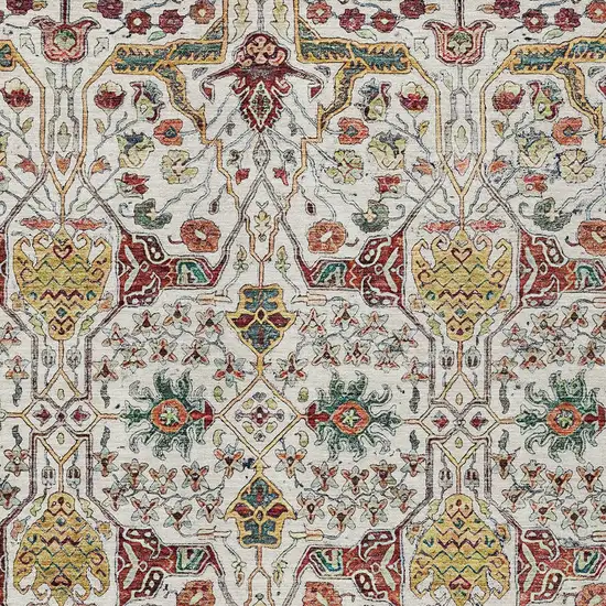 Ivory Red And Green Floral Washable Indoor Outdoor Area Rug Photo 5