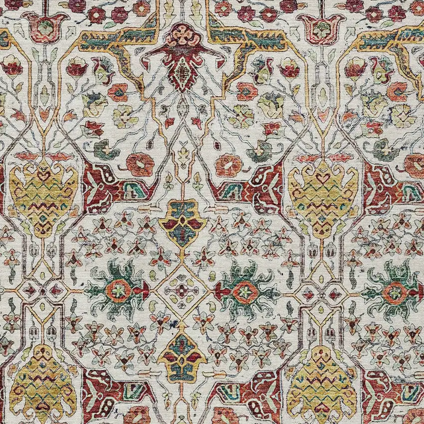 Ivory Red And Green Floral Washable Indoor Outdoor Area Rug Photo 5