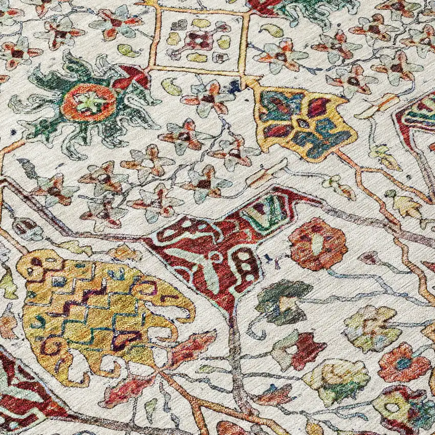 Ivory Red And Green Floral Washable Indoor Outdoor Area Rug Photo 6