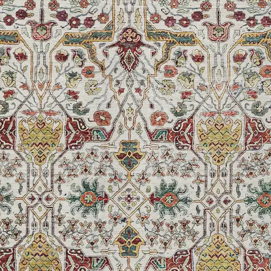 Ivory Red And Green Floral Washable Indoor Outdoor Area Rug Photo 5
