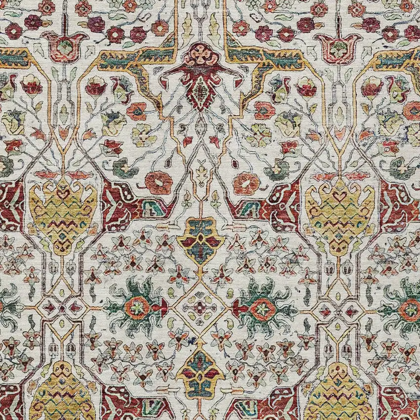 Ivory Red And Green Floral Washable Indoor Outdoor Area Rug Photo 5