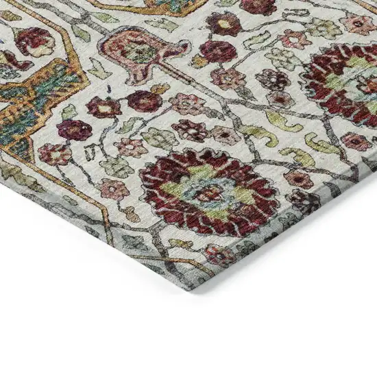 Ivory Red And Green Floral Washable Indoor Outdoor Area Rug Photo 4