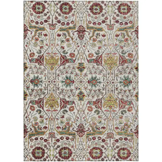 Ivory Red And Green Floral Washable Indoor Outdoor Area Rug Photo 2