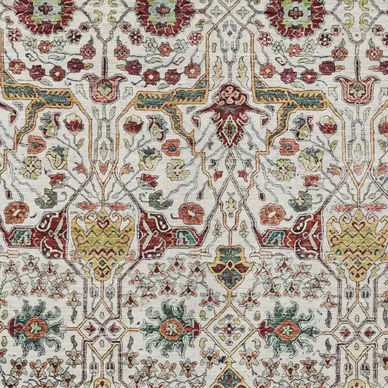 Ivory Red And Green Floral Washable Indoor Outdoor Area Rug Photo 5