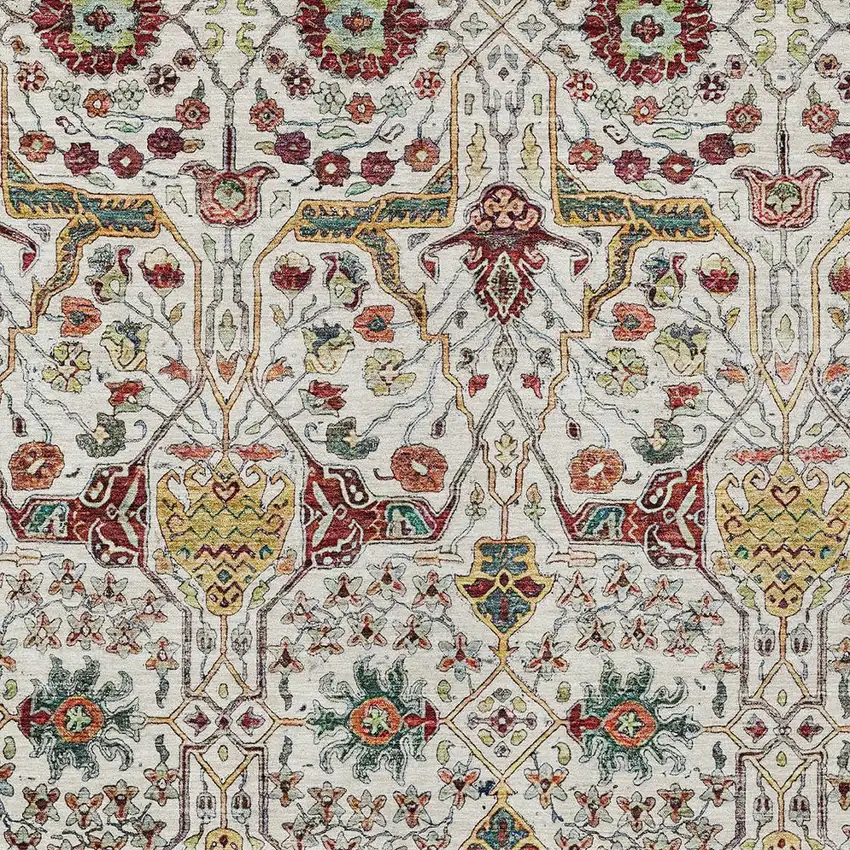 Ivory Red And Green Floral Washable Indoor Outdoor Area Rug Photo 5