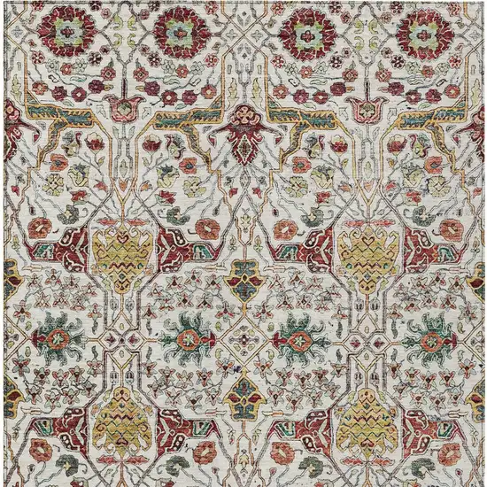 Ivory Red And Green Floral Washable Indoor Outdoor Area Rug Photo 7