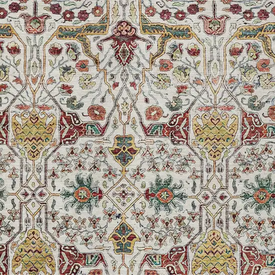 Ivory Red And Green Floral Washable Indoor Outdoor Area Rug Photo 5