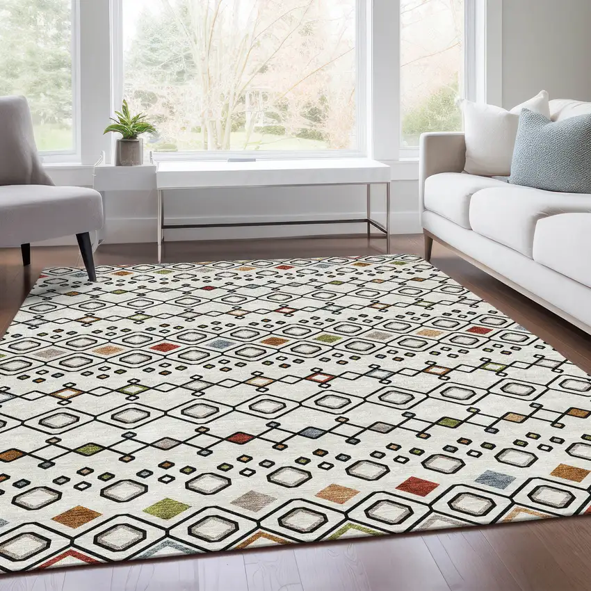 Ivory Red And Green Southwestern Washable Area Rug With UV Protection Photo 5