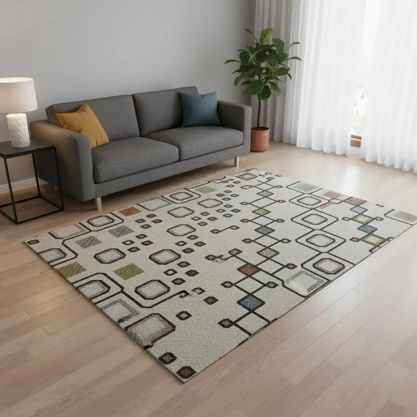 Ivory Red And Green Southwestern Washable Area Rug With UV Protection Photo 2