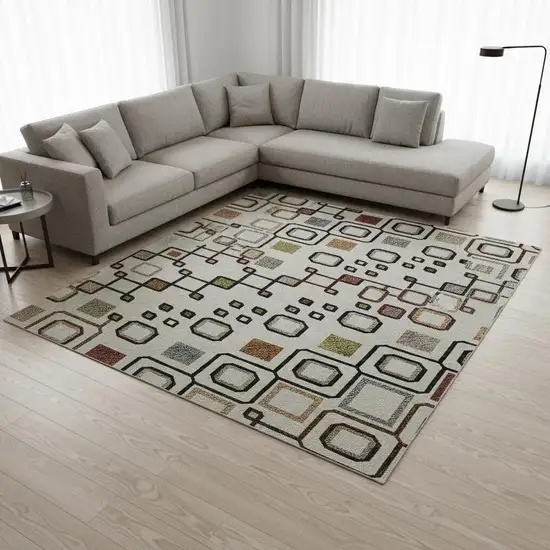 Ivory Red And Green Southwestern Washable Area Rug With UV Protection Photo 2