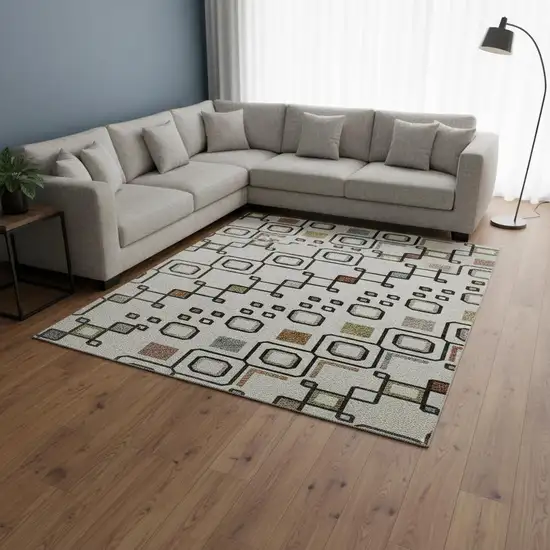 Ivory Red And Green Southwestern Washable Area Rug With UV Protection Photo 2