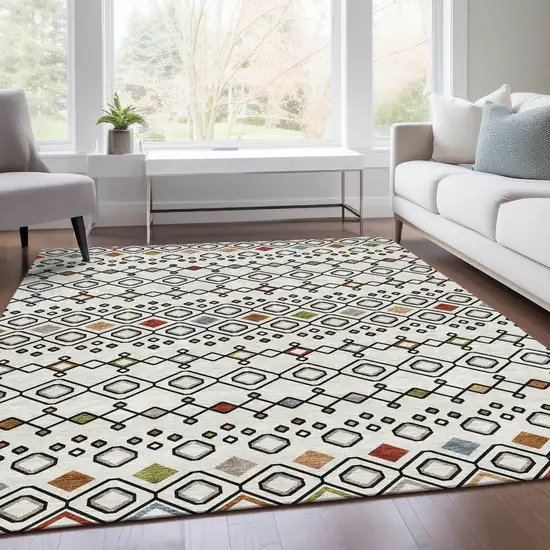 Ivory Red And Green Southwestern Washable Area Rug With UV Protection Photo 5