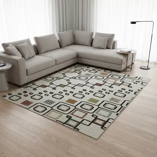 Ivory Red And Green Southwestern Washable Area Rug With UV Protection Photo 2