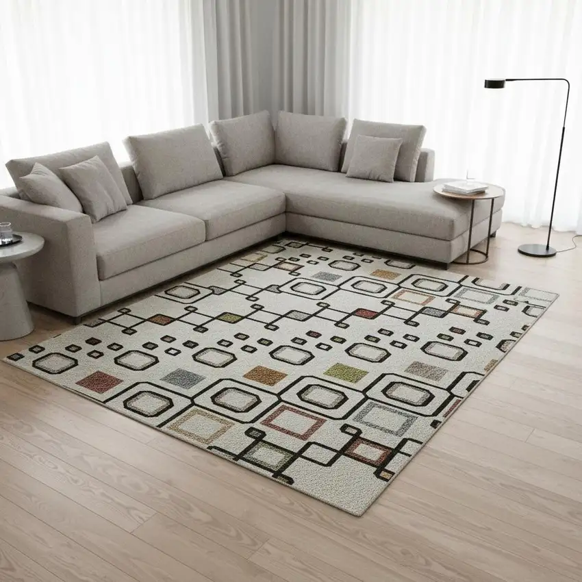 Ivory Red And Green Southwestern Washable Area Rug With UV Protection Photo 2