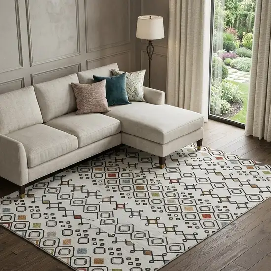 Ivory Red And Green Southwestern Washable Area Rug With UV Protection Photo 1