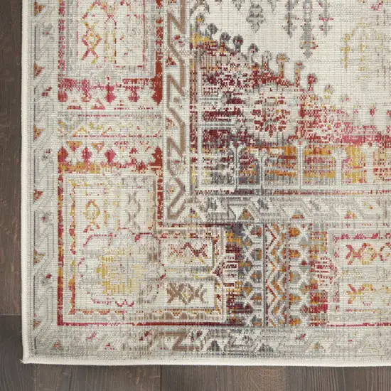 Ivory Red And Orange Floral Distressed Area Rug Photo 8
