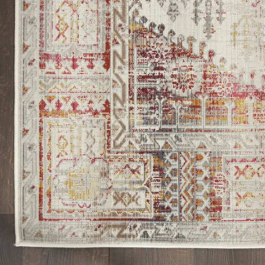Ivory Red And Orange Floral Distressed Area Rug Photo 8