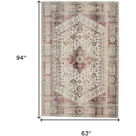 Ivory Red And Orange Floral Distressed Area Rug Photo 3