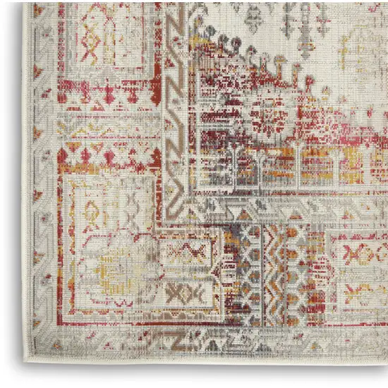 Ivory Red And Orange Floral Distressed Area Rug Photo 8