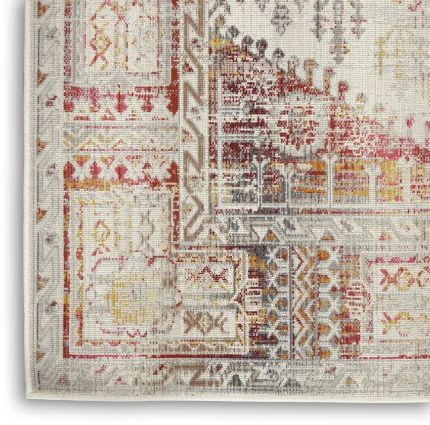 Ivory Red And Orange Floral Distressed Area Rug Photo 7